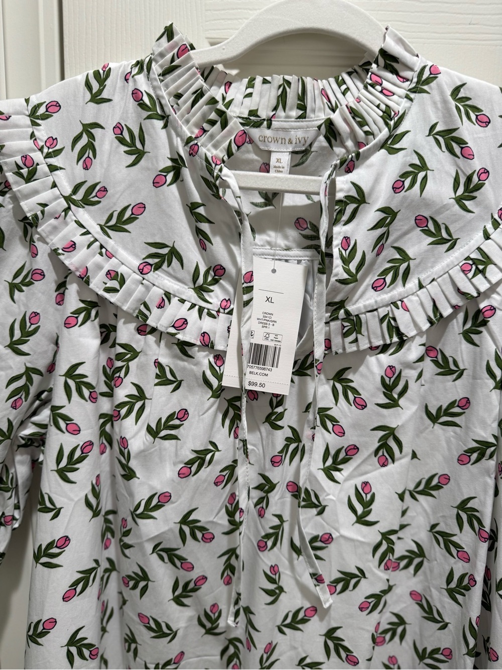 Crown and Ivy Women's White/pink floral Ruffle-Trim Dress NWT - Picture 4 of 7
